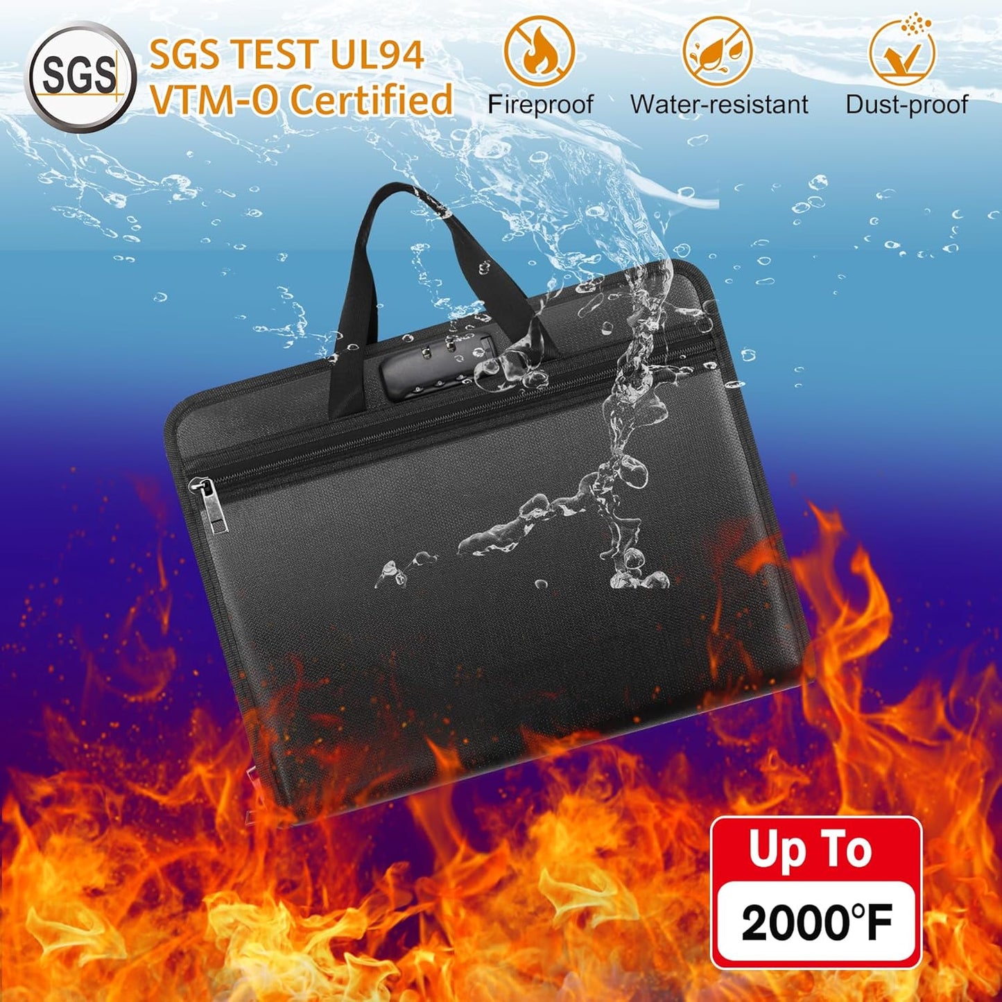 File Organizer Fireproof Expanding Accordion File Folder with Lock Zipper Labels13 Pockets Document Organizer Holder Storage Box Bag for Business Office Receipt Home Travel