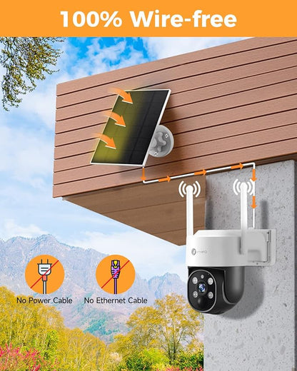 XMARTO 100% Wire-Free Solar PTZ Home Security Camera System Wireless, 4-Set 2K 4MP QHD CCTV Camera Kit + 2PCS Wire-Free Solar Security Camera