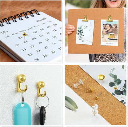 350 Pcs Gold Push Pins Set 5 Styles Decorative Thumb Tacks Assorted Push Pins for Bulletin Board, Cork Board