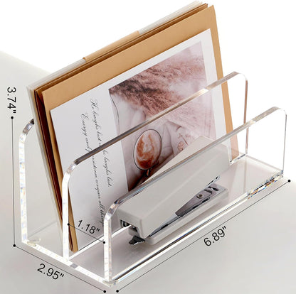 SANRUI Acrylic Mail Sorter Desktop Organizer Holder, 2 Compartments Clear Small File Script Letter Office Document Storage for Desk Bill Filling Envelope Holder Office, Home, School Desk Organization