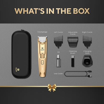 Men's Beard Trimmer- All-in-One Trimmer with Precision Dial - Premium Facial Hair Groomer - Adjustable 20 Length Setting, USB Recharge Dock, Cordless Waterproof Wet/Dry Clipper, Gold