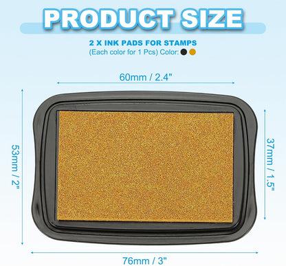 PATIKIL 3"x2" Large Stamp Pad, 2Pcs Washable Craft Ink Pad for Rubber Stamp Card Making Stamping Scrapbook Fingerprint Handprint, Golden/Black