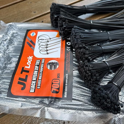 700 Pcs Cable Ties,6 Size 3.2/4/4.7/6/8/10 Inch Black Nylon Electrical Zip Ties,Zipties Assorted Sizes for Home Office,Gardening,Electronics,Cable Management