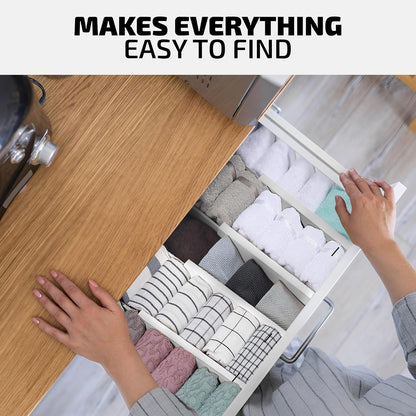 4 Pack Drawer Dividers Bamboo 2.6" High, 12.5"-17" Adjustable Drawer Organizers for Clothes, Expandable Dresser Separators in Bedroom/Bathroom/Kitchen/Office Organization and Storage (White)