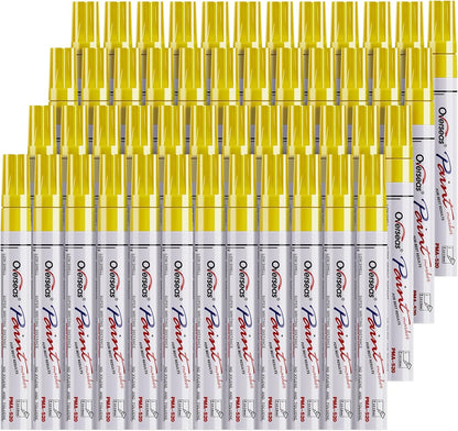 Overseas 48 Yellow Paint Pens Markers, Oil Based Permanent Markers Set - Quick Drying, Waterproof, Fade-Resistant, Medium Tip Paint Pens for Wood, Metal, Rock, Ceramic, Plastic, Canvas, Glass, Rubber