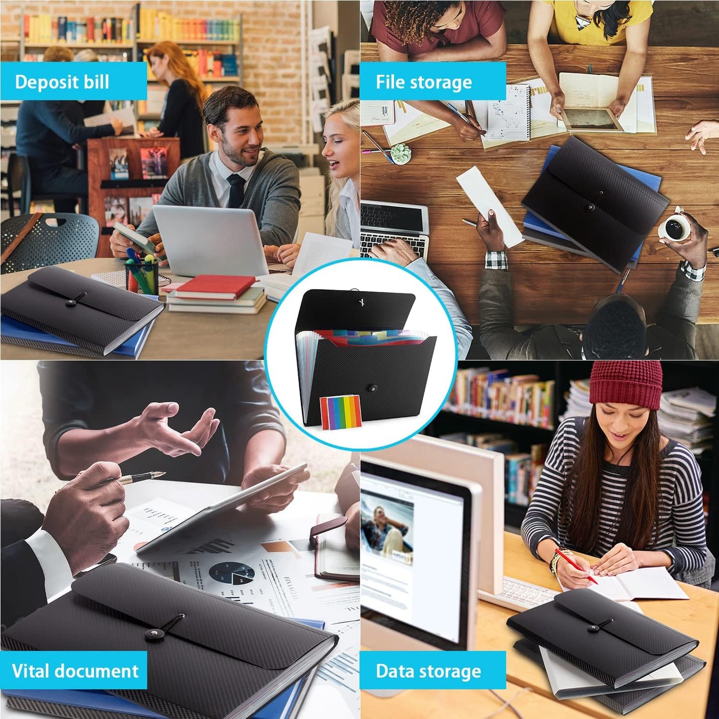 Expanding File Folder File Organizer 13 Pockets File Organizer Accordion Filing Folder Expandable File Folder for Documents Aesthetic Paper Organizer Folder for Work, School, Home, Office, 2Pack Grey