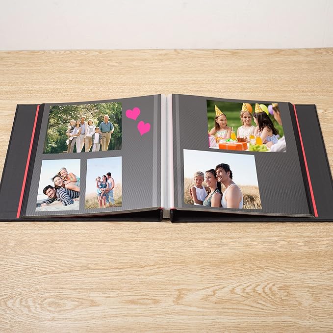 Large Photo Album Self Adhesive 4x6 8x10 10x12 13"x12.6" Scrapbook Album 12.6"x11" Inch 60 Black Sticky Pages Linen Cover Magnetic Photo Album with A Metallic Pen and DIY Stickers(Black)
