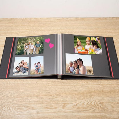 Large Photo Album Self Adhesive 4x6 8x10 10x12 13"x12.6" Scrapbook Album 12.6"x11" Inch 60 Black Sticky Pages Linen Cover Magnetic Photo Album with A Metallic Pen and DIY Stickers(Black)