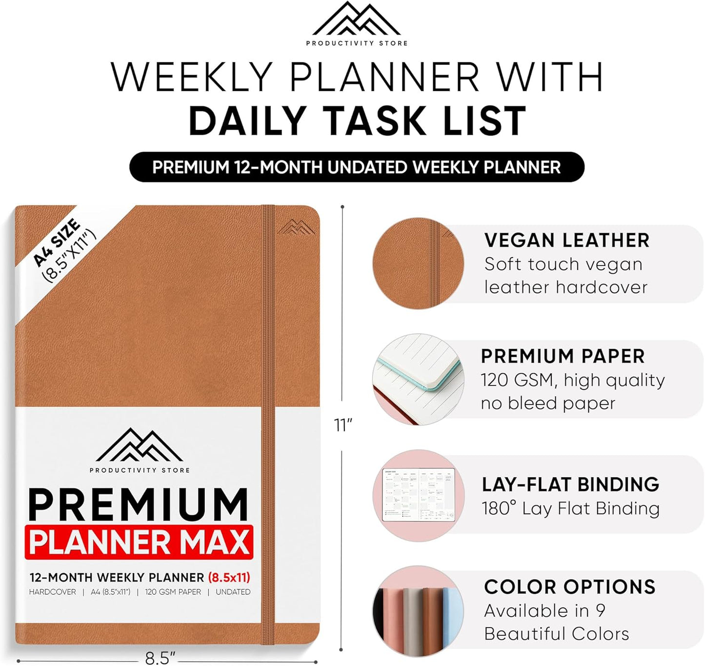 Undated, 2025 Planner, 8.5" x 11" - The #1 Productivity Planner to Achieve Your 2025 Goals - Planner 2025-2026 by PRODUCTIVITY STORE (A4, BROWN)