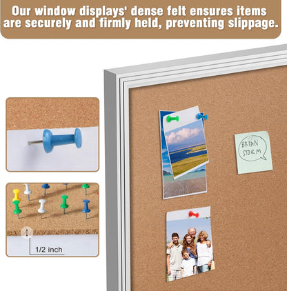 26"x20" Enclosed Bulletin Board, Outdoor Lockable Weather-Resistant Aluminum Cork Noticeboard for School & Office, Silver Frame w/Cork