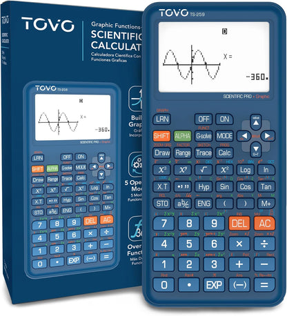 TOVO Scientific Calculator with Graphing Functions, Multiple Modes, 360 Functions, Large Screen, Intuitive Interface for Beginners, High School & Advanced Courses, TS-259 (Developed by CATIGA)