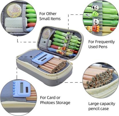 Large Capacity Pencil Case - Durable Zipper Aesthetic Pen Pouch, Big Storage Organizer for School, Office & Travel - Waterproof & Multi-Use (Gray)