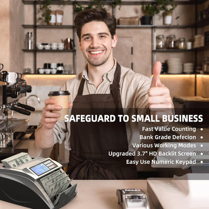 PONNOR Money Counter Machine with Value Bill Count, Cash Counter for Dollar, Euro with UV/MG/IR/DD/DBL/HLF/CHN Counterfeit Detection, Add/Bat/Value Mode Bill Counting Machine with Large LCD Display