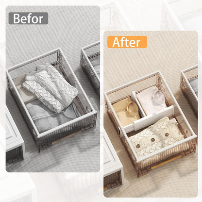 REBECAT 5 Pack Drawer Dividers for Clothes Adjustable Drawer Dividers 4" High Expandable from 11"-17" for Dresser Baby Clothes Bathroom Bedroom Kitchen and Office Storage，White