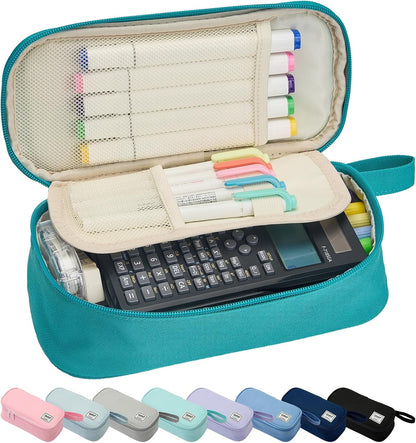 Pencil Case Pouch Box Bag School Supplies Girls Boys Kids, Cute Preppy Stuff Large Big Capacity Aesthetic Pen Organizer, Back to College Stationary, Teal, Standard Stlye, 1800ml