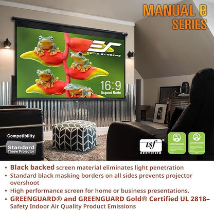 Elite Screens Manual B, 120-INCH, 16:10 aspect ratio, Manual Pull Down Projector Screen 4K / 8K Ultra HDR 3D Ready with Auto-Lock Mechanism, 2-YEAR WARRANTY, M120X