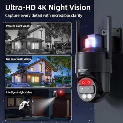 SV3C 4K Dual-Lens PTZ WiFi Outdoor Security Camera, Dual-Band Auto-Tracking ONVIF IP Dome, Color Night Vision, Human & Vehicle Detection, Waterproof, 24/7 Recording, Blueiris & Camhipro Compatible