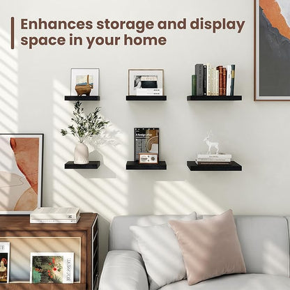 Fun Memories Floating Shelves for Wall - 7.5 Inch Square Shelves with Invisible Brackets, Black Small Wall Shelf for Living Room, Bathroom, Bedroom, and Kitchen Decor，Black Set of 3