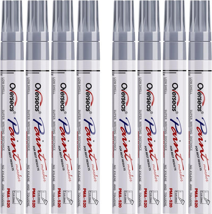 Paint Pens Paint Markers - Silver Permanent Markers 8 Pack, Oil Based Waterproof Quick Dry Medium Tip Marker Pen for Metal, Wood, Fabric, Plastic, Rock, Stone, Mugs, Canvas, Glass, Art Craft