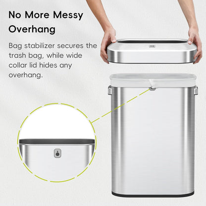 EKO Urban 16 Gallon/60 Liter Open Top Stainless Steel Slim Commercial Trash Can, Tall Kitchen Trash Bin, Heavy-Duty Commercial Grade Large Garbage Bin for Home, Office, Hotel, Cafe, Restaurant, Dorm