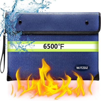6500°F Fireproof Document Bag,Upgraded Fireproof/Waterproof Money Bag with Zipper/Reflective Strip,Storage Pouch for A4 Letter Size Document,Cash,Cell Phone,Passport