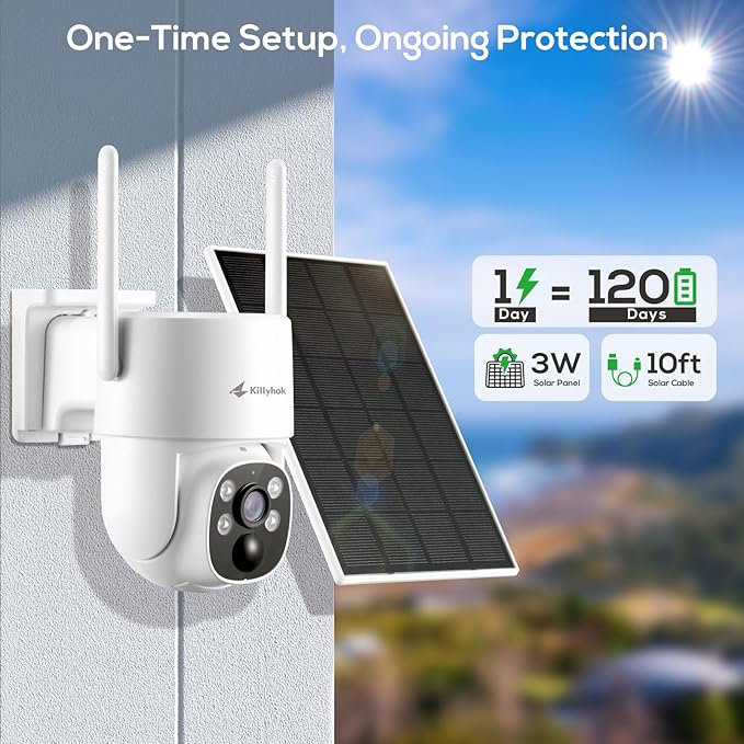 Kittyhok 10CH Solar Security Camera System | 6pcs 2K Ultr Pan & Tilt Solar Camera Wireless Outdoor with Humman Detection, Spotlight, 2-Way Audio | 10 CH NVR System, 45-Day Local Storage