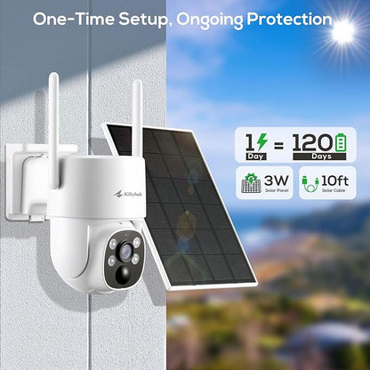 Kittyhok Solar Security Camera Outdoor System, Wireless Solar Powered Security Camera, Human Detection,10CH NVR with Monitor, KSTB40T4 Bundle with 2K PT Solar Camera Security Outdoor BY4