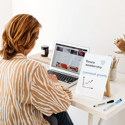 WALGLASS Desktop Glass White Board 11"x 8" with Reversible Wood Stand, Small Dry Erase Board, Portable Whiteboard for Desk, Reusable Desk Notepad with 2 Markers&Eraser for Home, Office