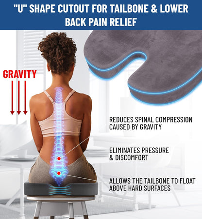 Everlasting Comfort Doctor Recommended Memory Foam Seat Cushion for Office Chairs & Car Seat - Ergonomic Office Desk Accessories for Tailbone Pain Relief, Sciatica & Back Support