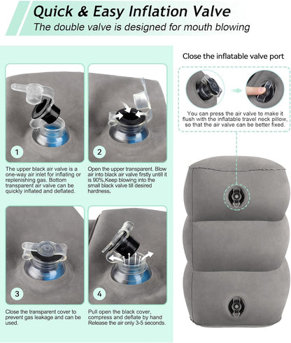 JefDiee Inflatable Foot Rest Pillow, Kids Airplane Bed, Adjustable 3 Layers Height Leg Rest Pillow, Airplane Travel Essentials Great for Office, Home, Trains, Cars