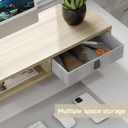 Fenge Monitor Stand, Dual Monitor Stand with 2 Drawers, Monitor Riser for 2 Monitors, Adjustable Height Computer Stand, Office Monitor Stands for Desk, Laptop, PC, TV, Printer