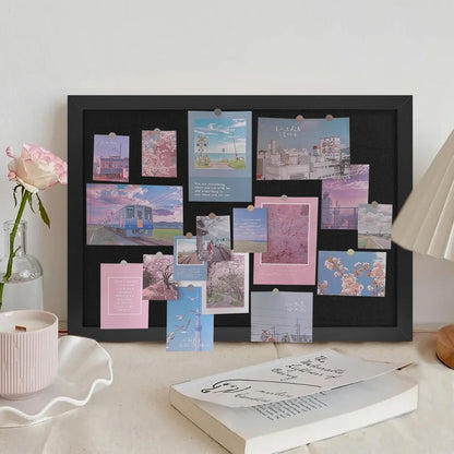 Black Cork Board Bulletin Board 16.7" x 11", 2-Pack Small Linen Corkboards with Frame for Walls, Cute Picture Display Pin Board Vision Board for Room School Office Bedroom 25 Pushpins