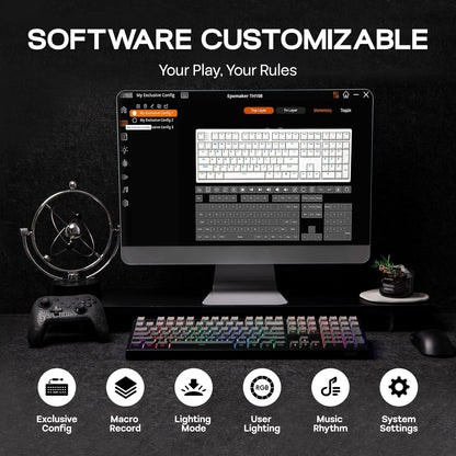 EPOMAKER TH108 Full Size Mechanical Keyboard, Wireless Gaming Keyboard with 8000mAh Battery, Creamy Gasket, 108 Keys, Hot Swap, Custom Driver, RGB Backlight (Black, Creamy Jade)