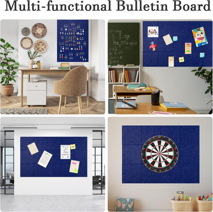 Large Cork Board Alternative, 12 Pack Felt Board with Safe Removable Adhesive Tabs Felt Wall Tiles, Large Cork Boards for Walls, Cork Board for Home Office, Pin Boards for Walls, Royal Blue