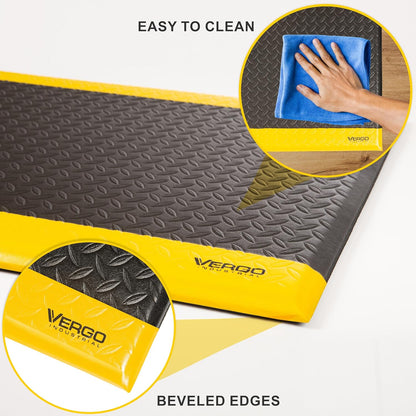 Vergo Industrial 15/16” Extra Thick Anti Fatigue Mat - Heavy Duty Commercial Grade Diamond Plate Ergonomic Standing, Non-Slip Black with Yellow Anti Fatigue Floor Mat for Work, Shop (1-Pack 2' x 3')