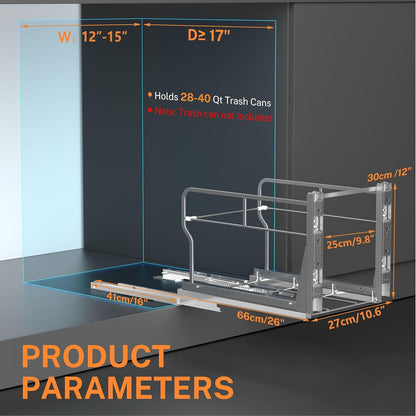 YJHome Pull Out Trash Can Under Cabinet with Soft-Close Slides, Garbage Can Not Included, Cabinet Trash Can Pull Out Kit with Door Mounting Kit, Requires Minimum Cabinets Opening 12" W X 18" D