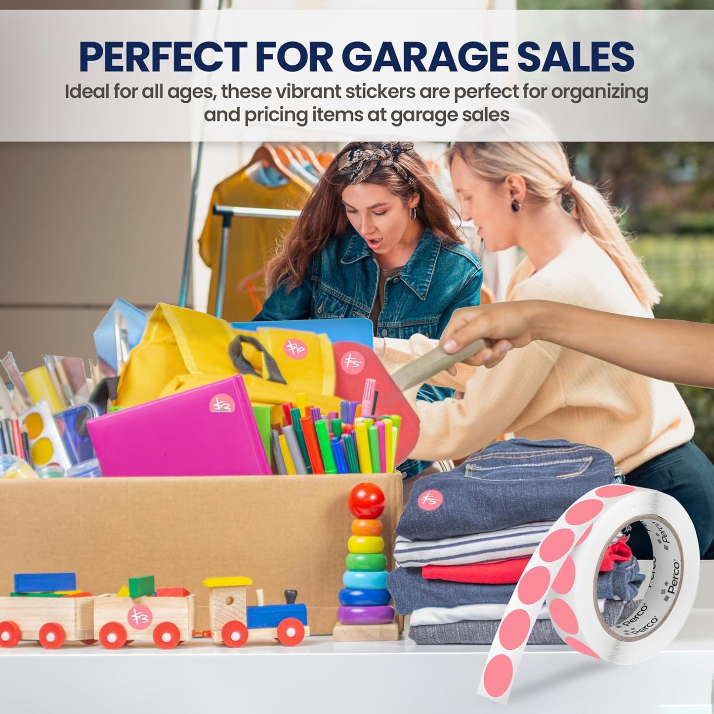 Perco Pink 1-Inch Round Circle Dot Sticker Labels with Removable Adhesive – 1,000 Labels per Roll – Versatile, Vibrant Colors, Reliable Hold, No Residue, Perforated for Convenient Use – Made in USA