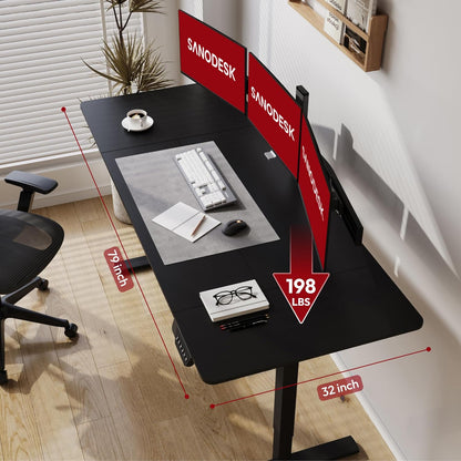 SANODESK Electric Standing Desk 79x32 Inch Height Adjustable Stand Up Desk Home Office Computer Workstation Sit Stand Home Office Desk with Splice Board (Black Frame + Black Top)