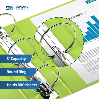 Easyview Premium 3-Ring Binders with Clear-View Covers and Round Rings, Binders for School or Office, 3 Inch, Pack of 6, Lime Green