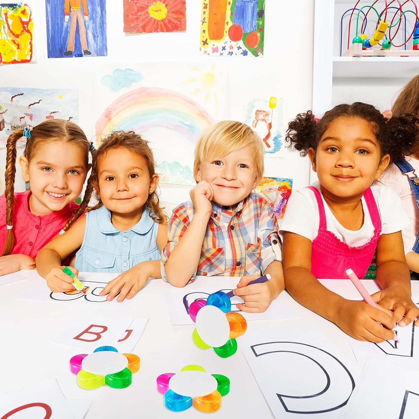 Outus 9 Pieces Petals Highlighters Assorted Colors Back to School Flower Shape Watercolor Highlighter Pens 5-in-1 Fluorescent Pens for Office School Stationery Aesthetic Supplies,5 Colors