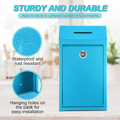 Metal Donation Cash Box Collection Safe Suggestion Box with Lock Wall Mounted Mailbox Delivery Ballot Container for Home Office Outdoor Door