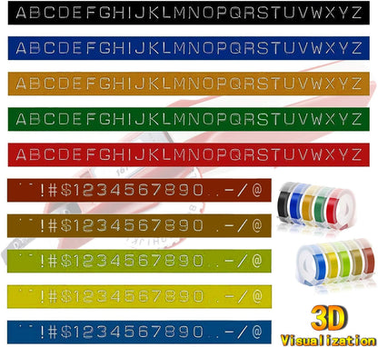 Embossing Tape Compatible with Dymo Embossing Label Maker, 3/8'' x 9.8' Colorful 3D Plastic Organizer Xpress Tape Compatible with Dymo Embossing Office Mate II and Old School Label Makers