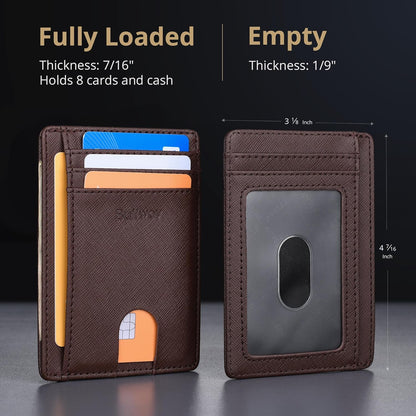 Buffway Slim Minimalist Front Pocket RFID Blocking Leather Wallets for Men and Women - Cross Coffee