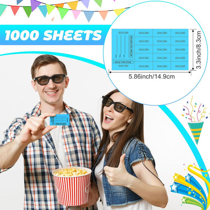 Kosiz 1000 Sheet 15 Bid Raffle Tickets Chinese Auction Tickets Sheets Auction Fundraiser Ticket Numbered with Name and Phone Number Per Sheet Raffle Tags for Silent Auction(Lake Blue)
