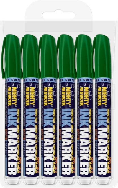 IM-27 Ink Marker, 2.3mm Medium Tip, Alcohol-Based Quick-Dry Permanent Ink, Waterproof, Safe for Most Surfaces, Clip Cap, 6 Bonus Tips, Valve Action, 10ml, 6 Pack (Green)