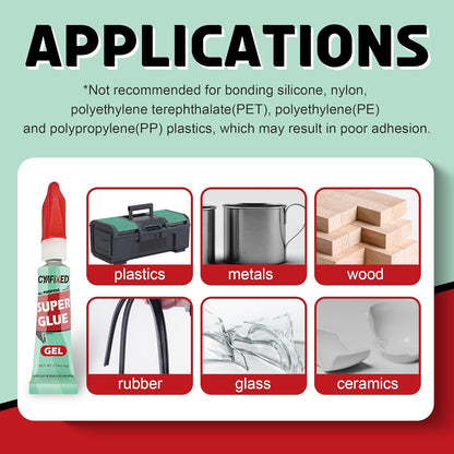 Super Glue Gel Clear for Wood Plastic Metal, Instant Superglue All Purpose Multipack Cyanoacrylate Adhesive Repair Ceramic Model Leather Rubber Glass Pottery, Strong Bonding Single Use Glue Minis