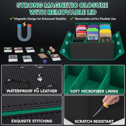 Card Storage Box for Trading Cards, 2600+ Commander Deck Box, Storage Box Fits Toploader and One-Touch, Card Organizer for TCG, MTG, Sports Cards, with Card Dividers & Stoppers