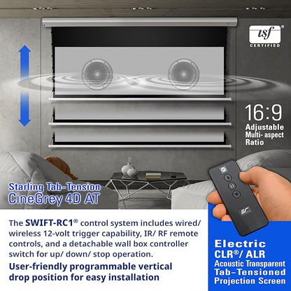 Elite Screens 110-Inch Motorized Projector Screen 16:9, CineGrey 4D at CLR/ALR, Acoustically Transparent, ISF Certified, Tab-Tensioned Electric Drop Down for Home Theater, STT110XHD4AT-E12