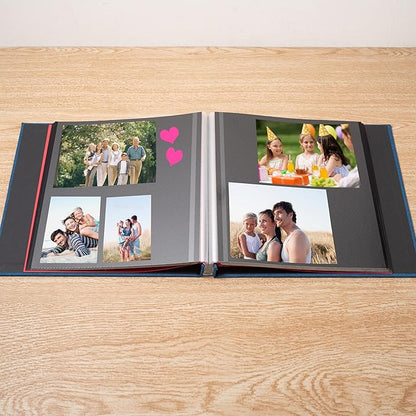 Large Photo Album Self Adhesive 4x6 8x10 10x12 13"x12.6" Scrapbook Album 12.6"x11" Inch 60 Black Sticky Pages Linen Cover Magnetic Photo Album with A Metallic Pen and DIY Stickers(Blue)