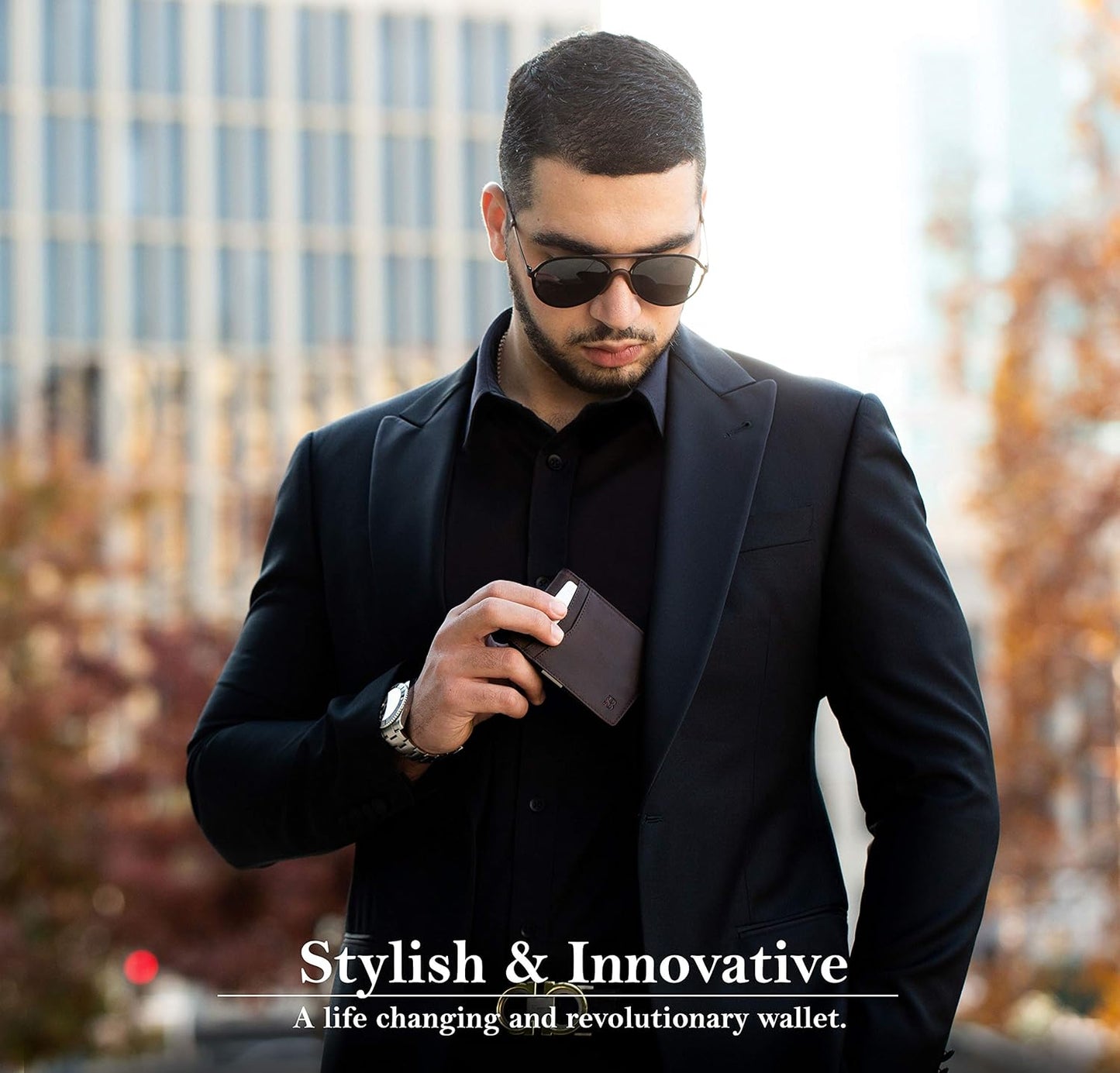 SERMAN BRANDS Money Clip Wallet - Mens Wallets slim Front Pocket RFID Blocking Card Holder Minimalist Mini Bifold